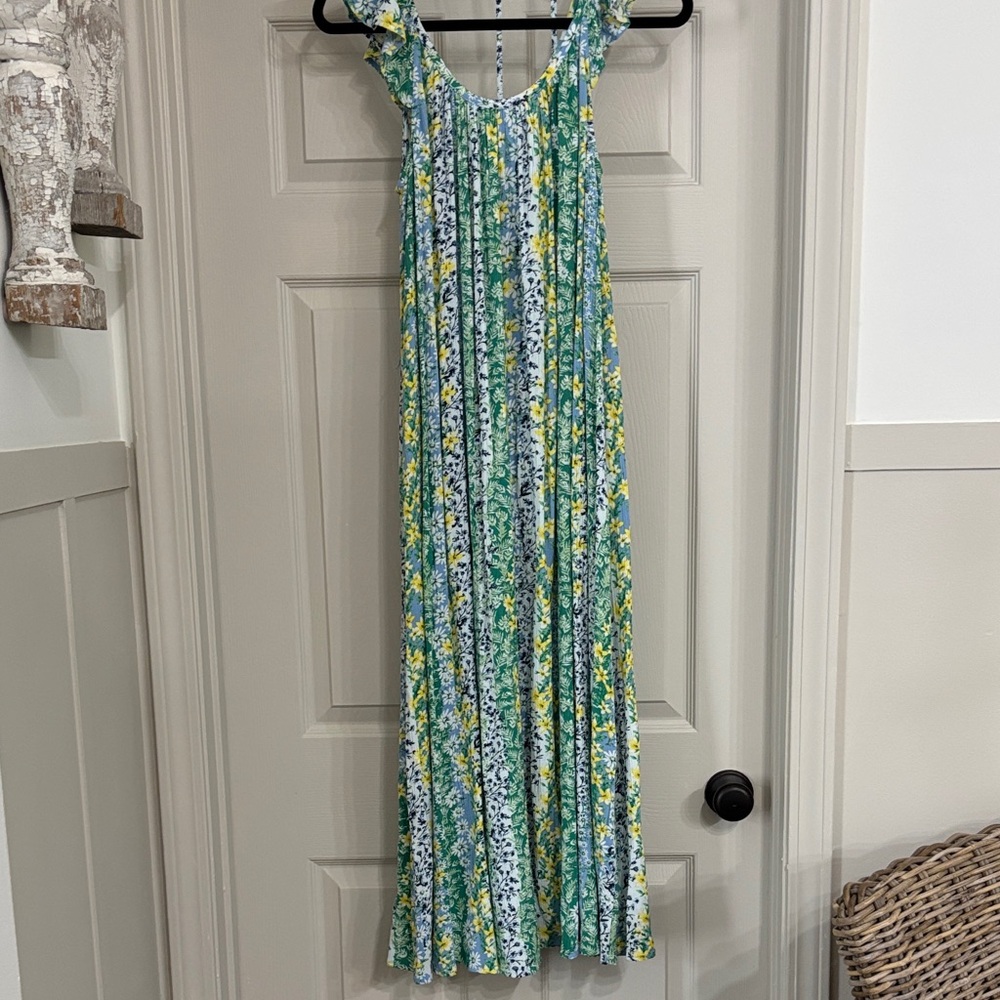 LOFT Floral Dress with Blue and Yellow Accents